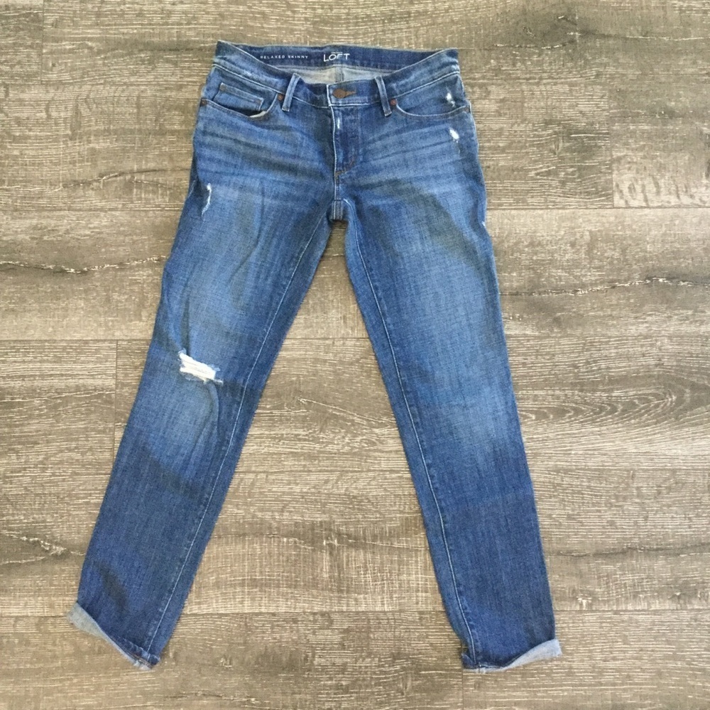 LOFT women’s relaxed skinny distressed medium wash denim jeans size 24/00